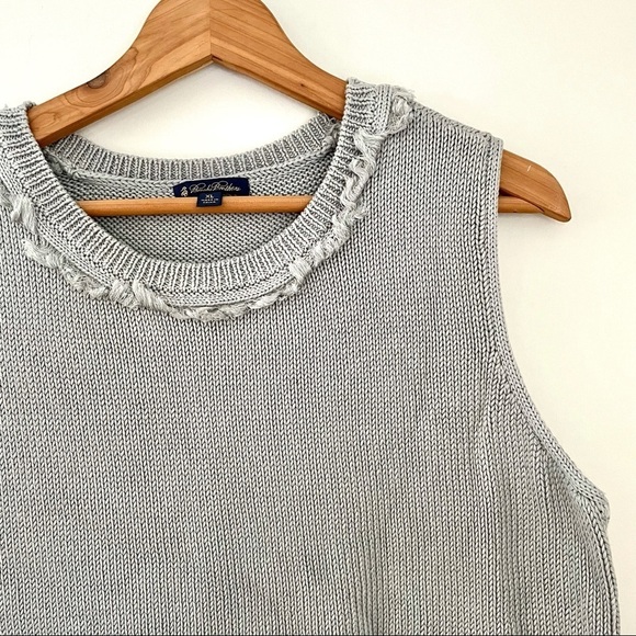 Brooks Brothers Gray Grey Sweater Vest Crew Scoop Neck Fringe Cotton XL - Picture 3 of 6